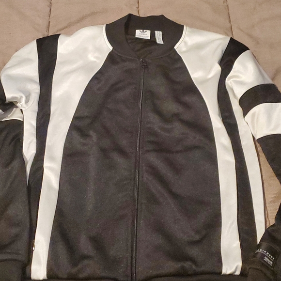 Vintage Adidas Track Jacket Size S Y2k Glossy Black White Stripes Zip Pockets - Picture 2 of 8